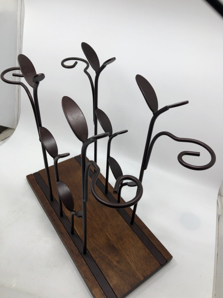 WOOD AND METAL BRANCH WINE RACK.