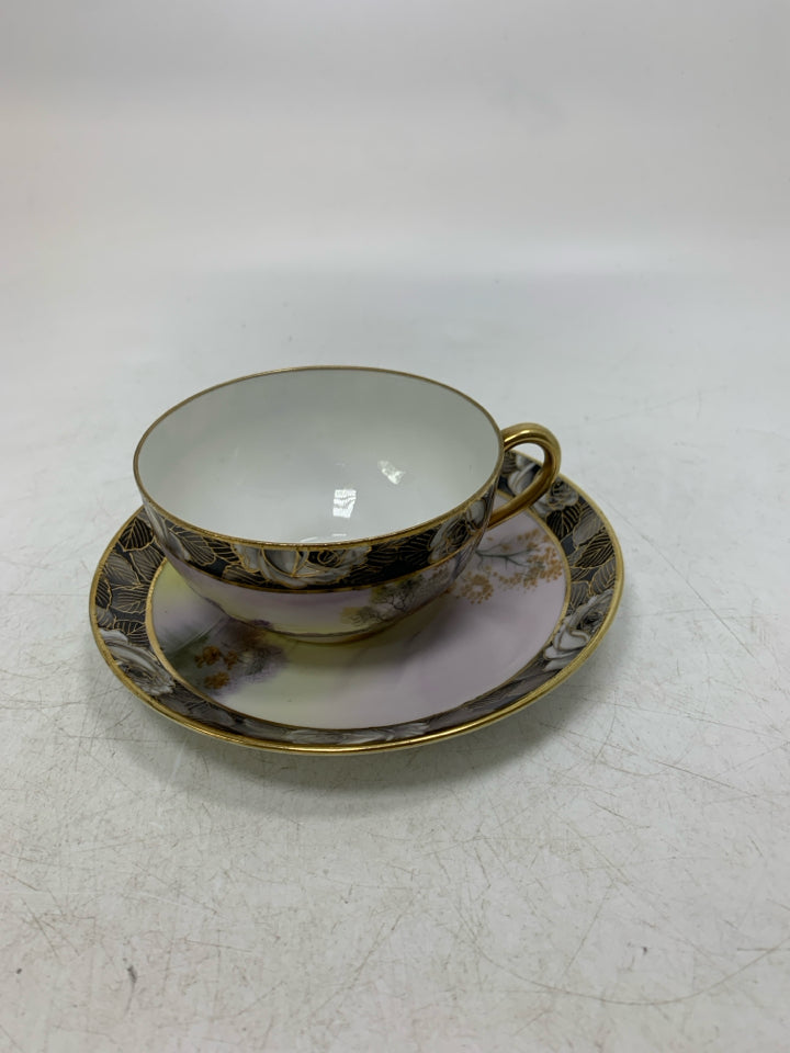 POND SCENE W/ CHANGING LEAVES W/ GOLD DETAILS TEA CUP.