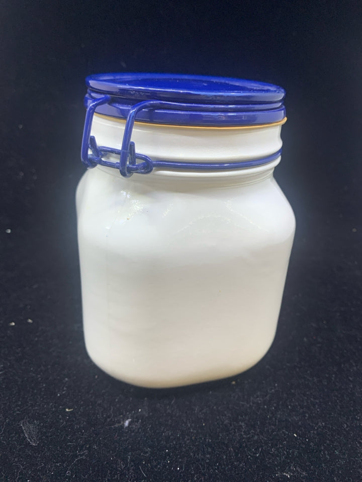 VTG WHITE CANISTER W BLUE LID.