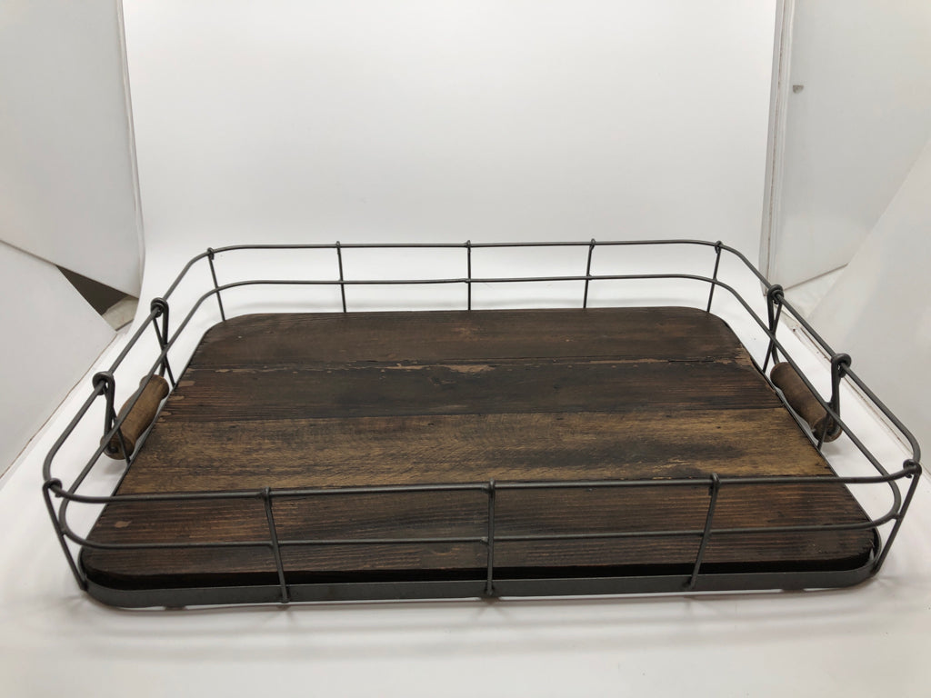RUSTIC WOOD & METAL TRAY.