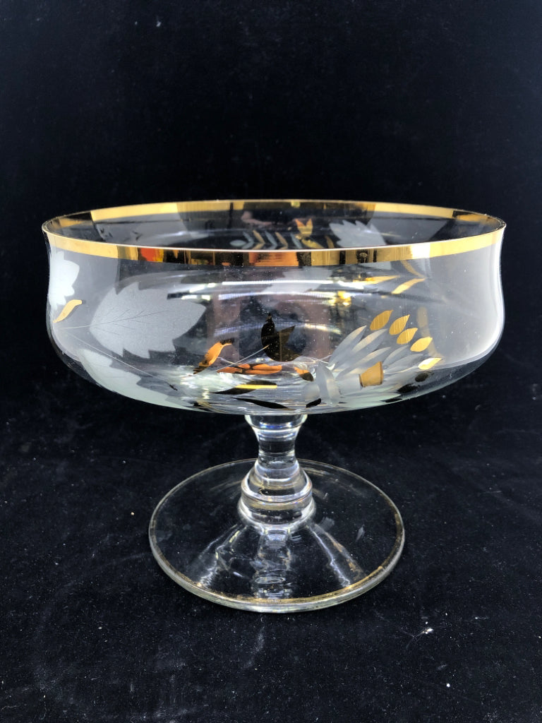 FOOTED ETCHED LEAF W GOLD ACCENTS CANDY DISH.