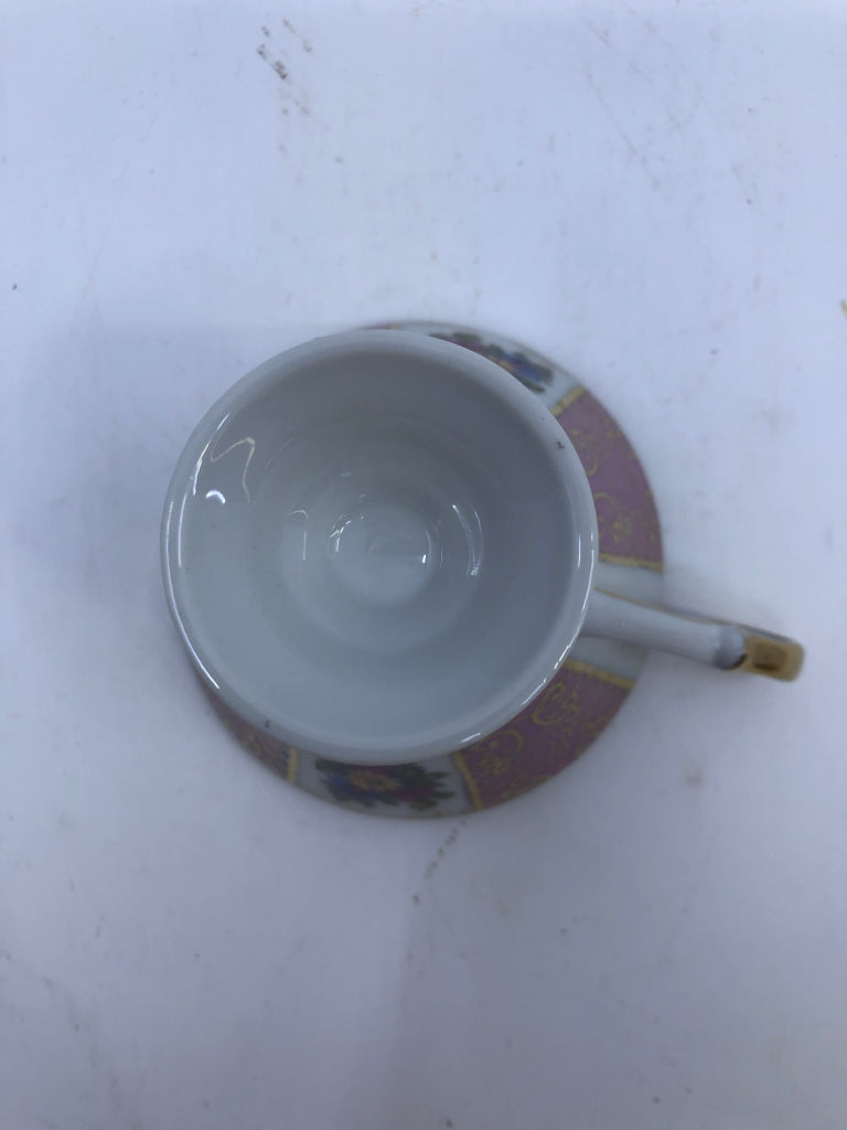 VTG PINK W GOLD ACCENTS AND FLOWERS TEACUP AND SAUCER