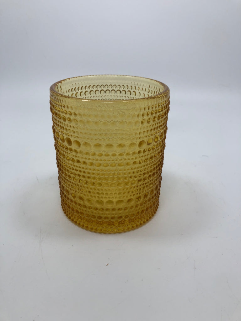 6 AMBER HOBNAIL GLASSES.
