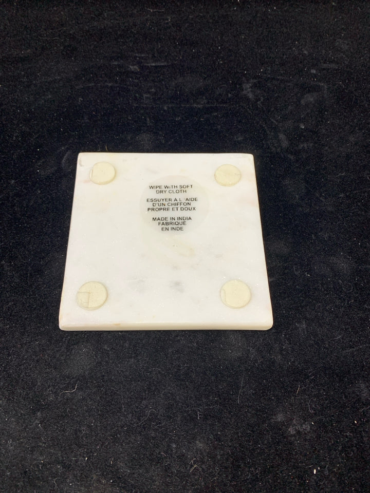 4 MARBLE W/WOOD DETAIL COASTERS.