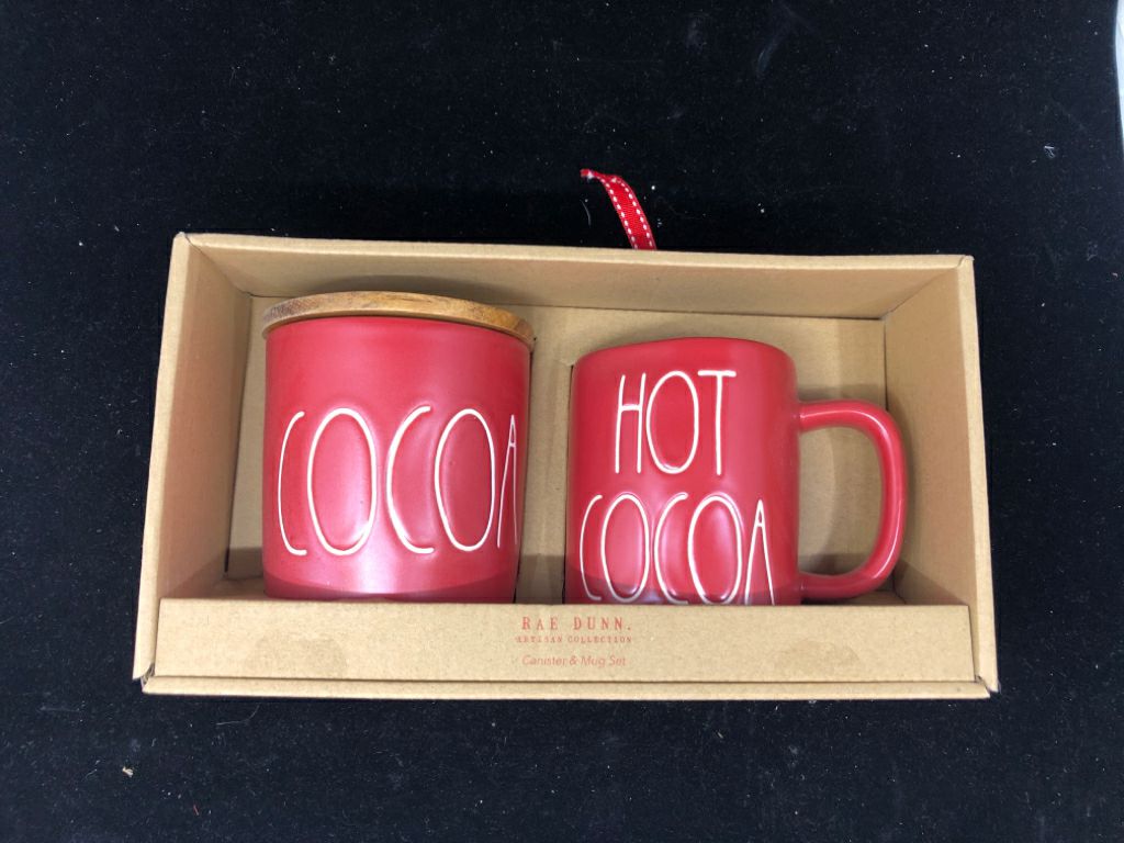 NIB COCOA CANISTER/ HOT COCOA MUG SET.