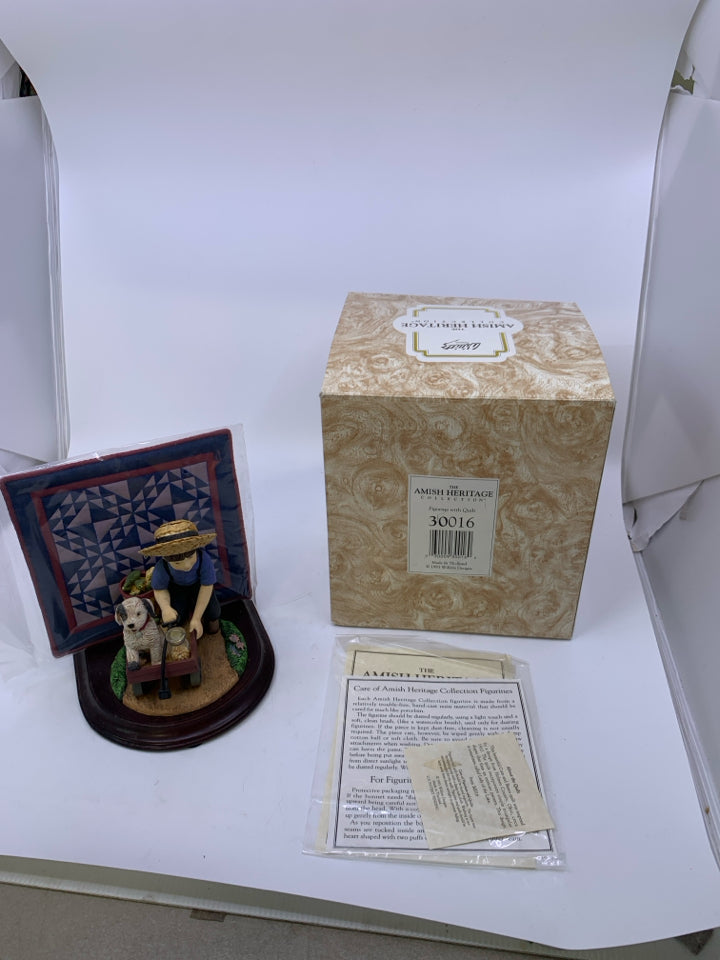 BOY WITH DOG + QUILT- AMISH HERITAGE COLLECTION.