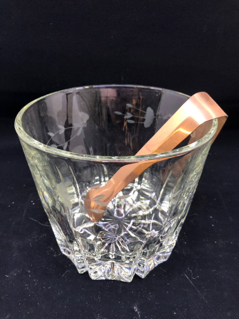 GLASS ICE BUCKET W TONGS PRINCESS HOUSE HERITAGE.