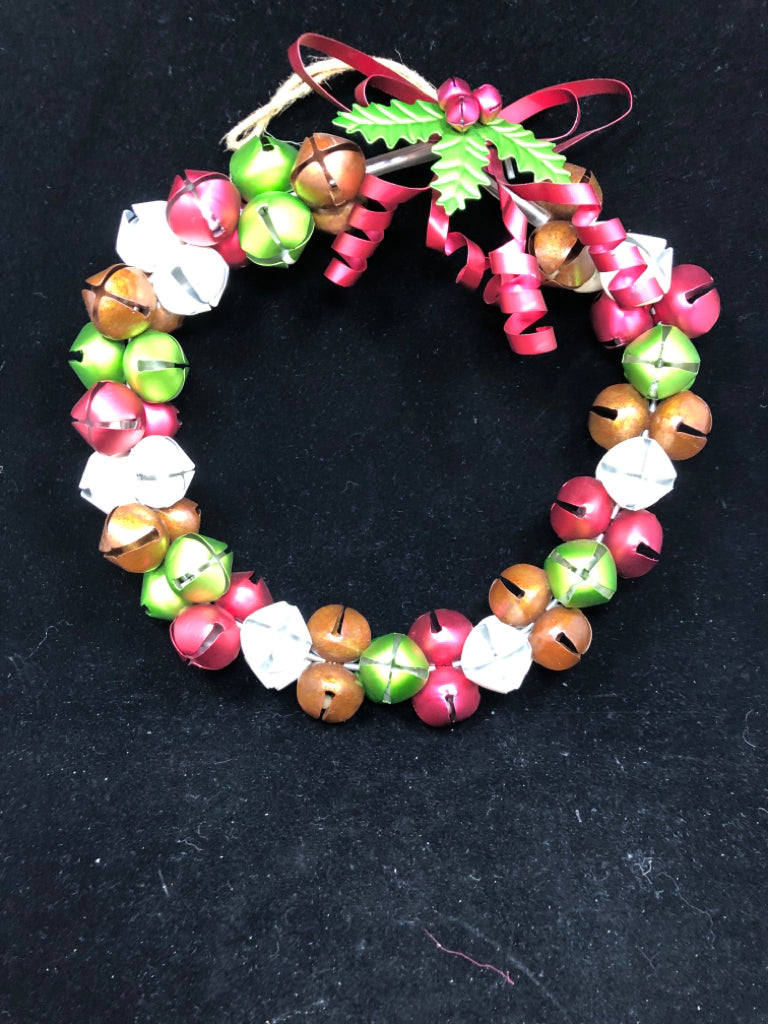 COLORFUL METAL CHRISTMAS BELLS WREATH.