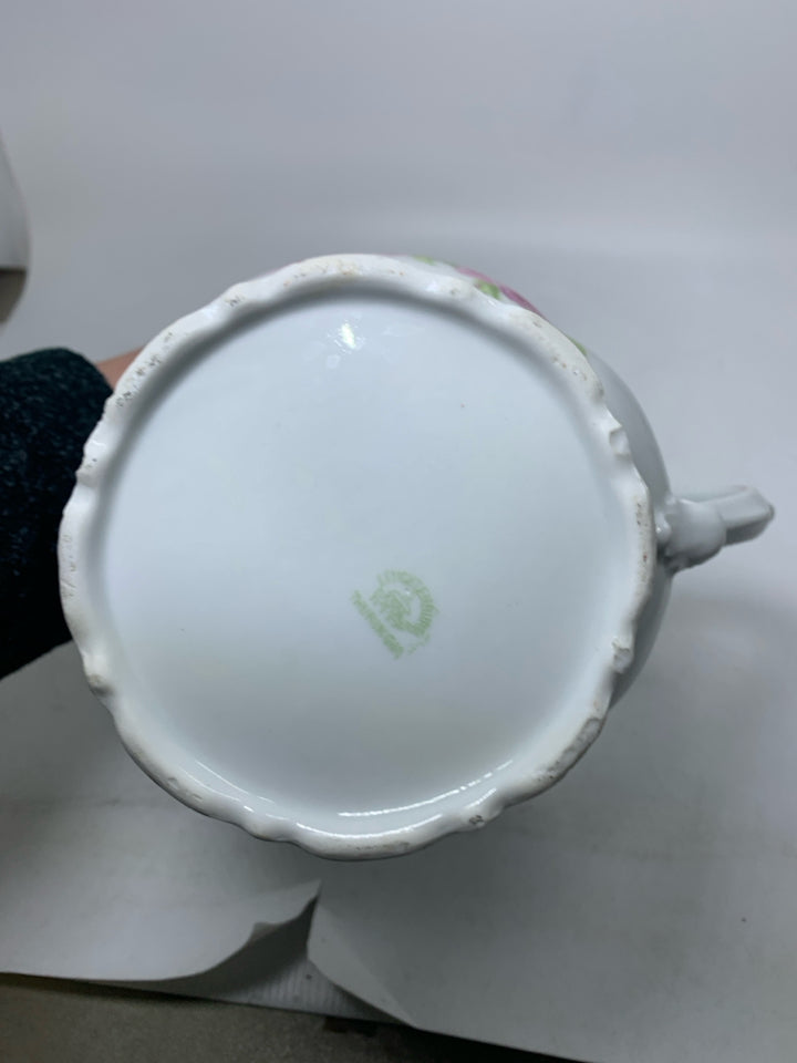 VTG PITCHER W/ EMBOSSED DETAILS & PINK ROSES.