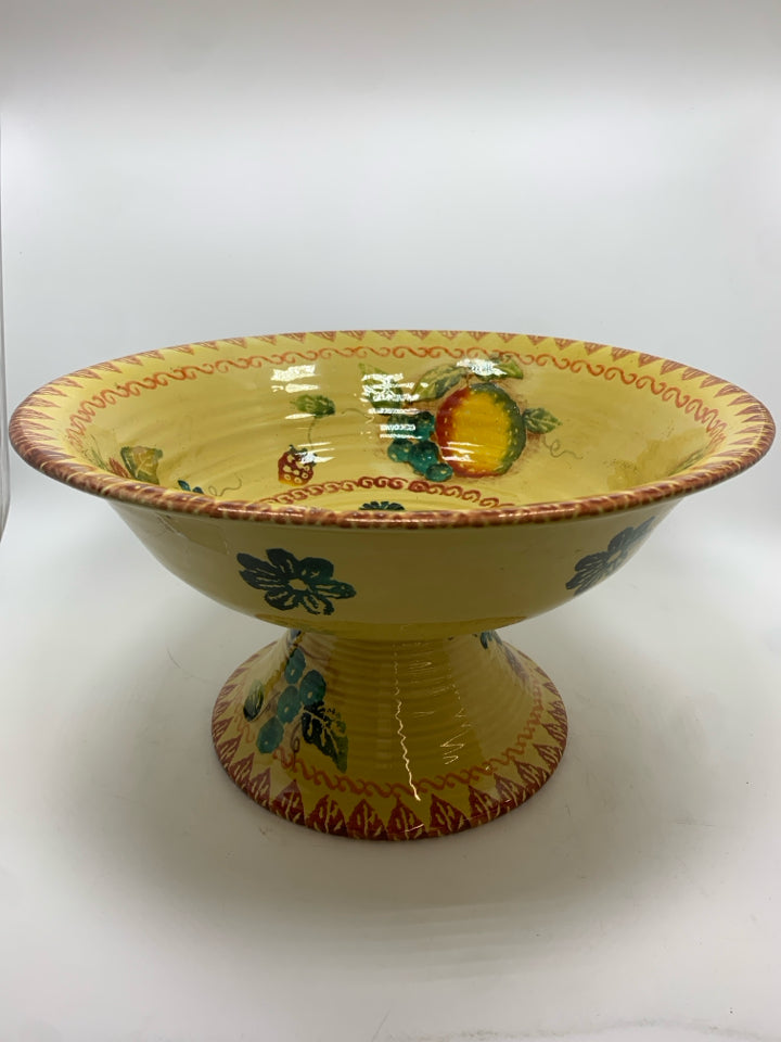 FRUIT PAINTED PEDESTAL BOWL.