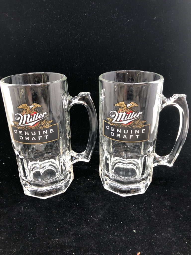 2 MILLER GENUINE DRAFT STEIN GLASSES.