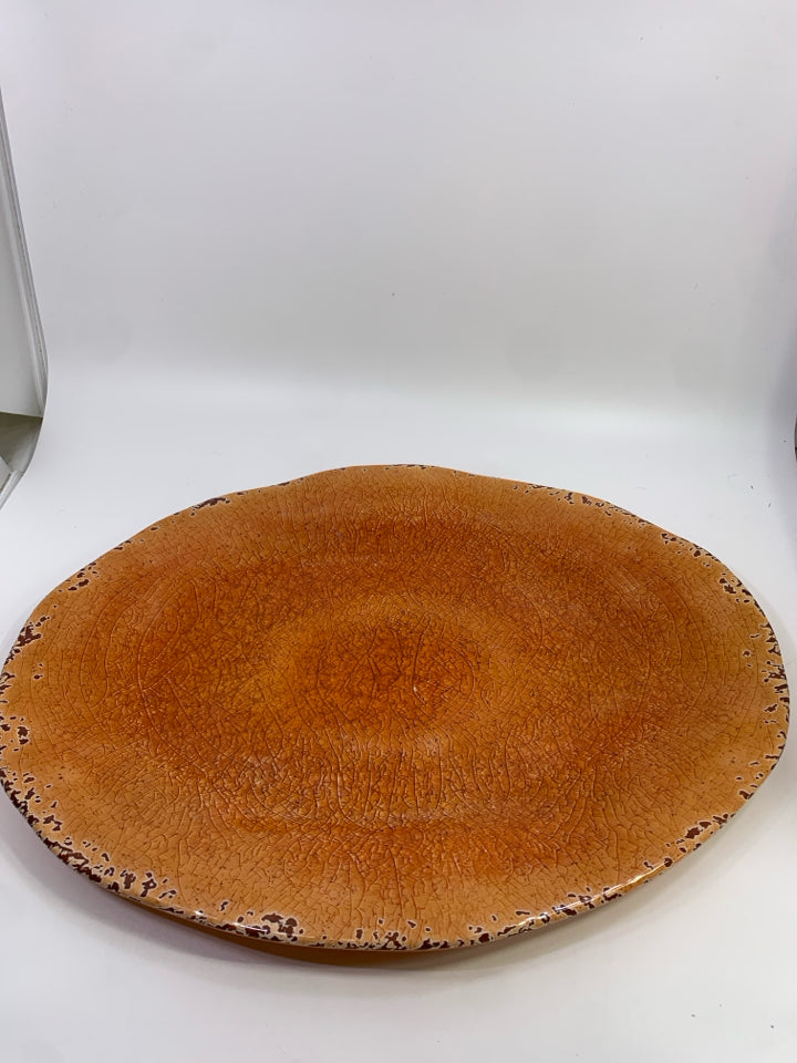 PIER 1 ORANGE CRACKLE MELAMINE SERVING PLATE.