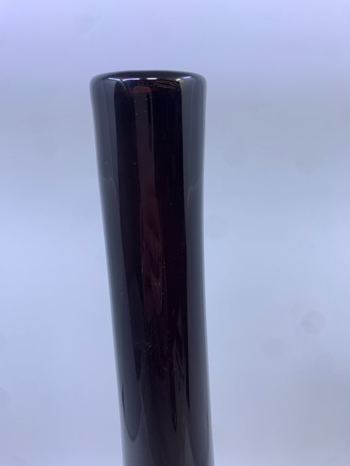 HEAVY TALL DARK BROWN VASE.