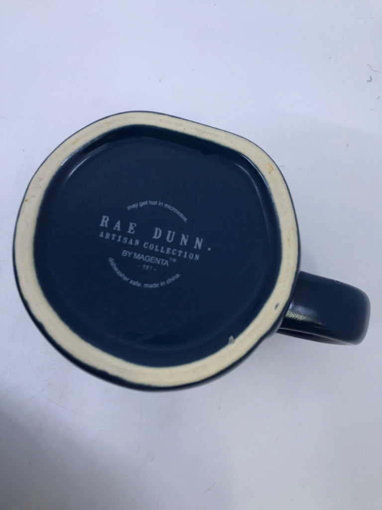RAE DUNN BLUE COFFEE BREAK MUG.