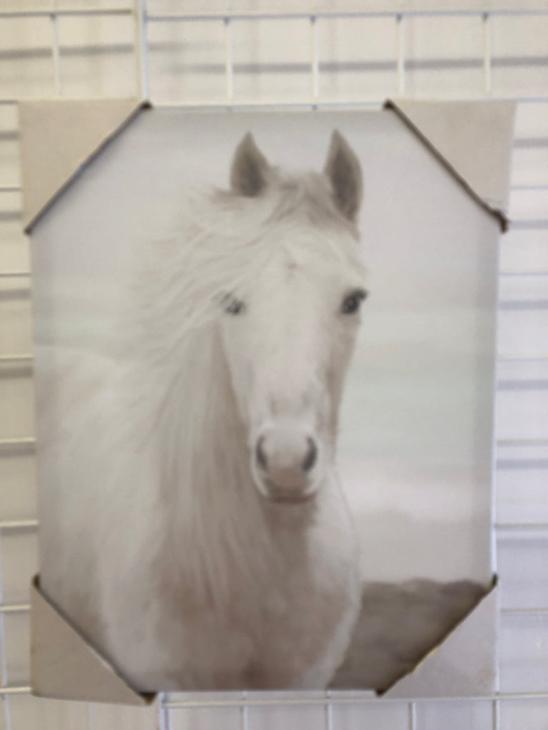 NEW WHITE HORSE CANVAS WALL HANGING.