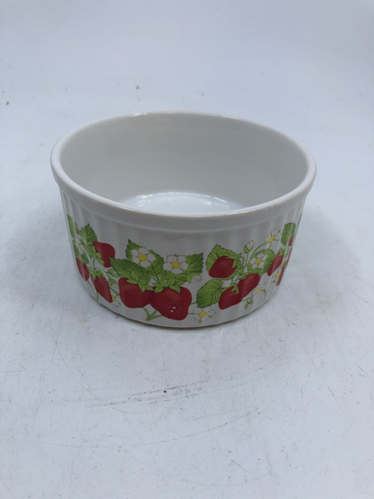 4 WHITE STRAWBERRY RAMEKINS.