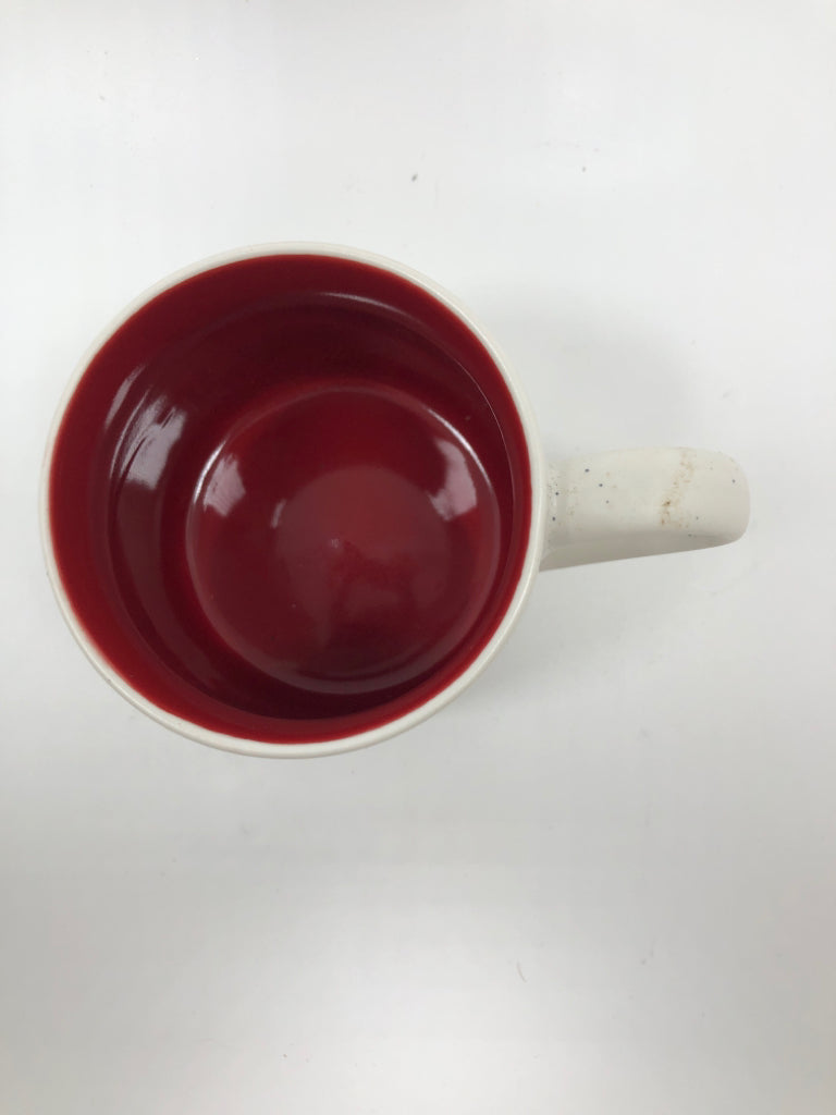 SPECKLED LOVE CERAMIC MUG W/RED INSIDE.
