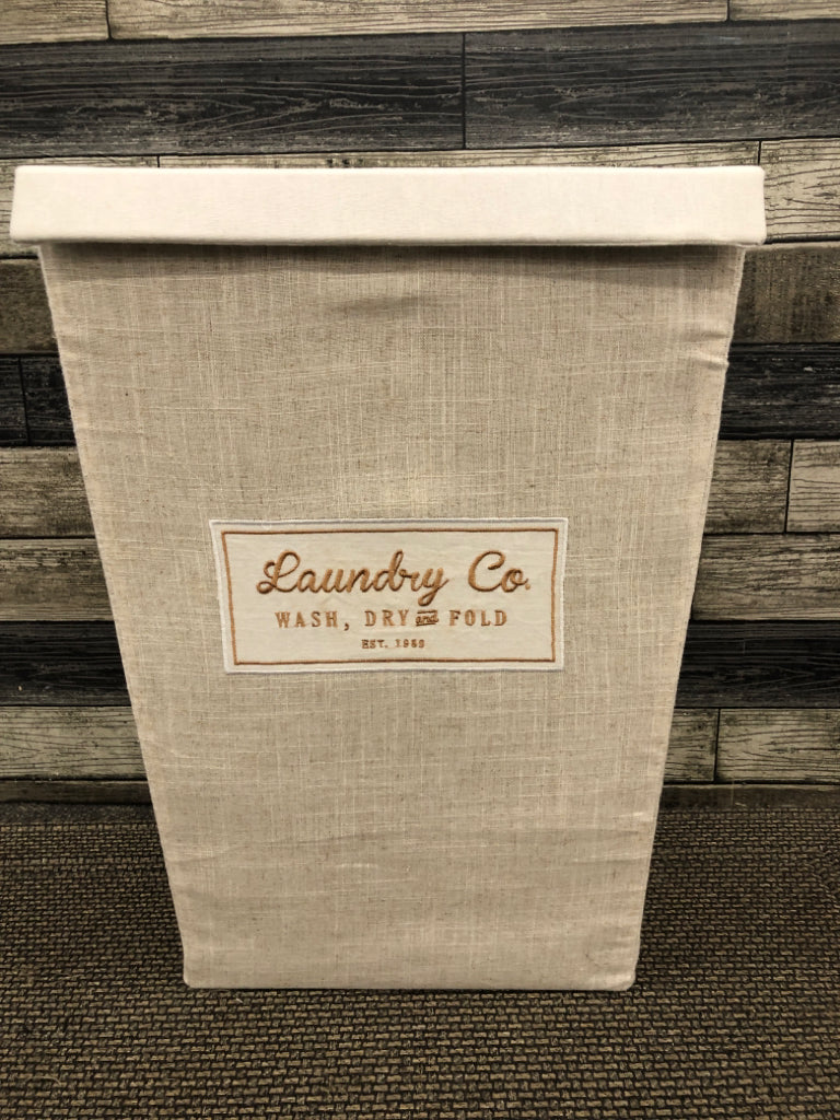 WHITE CLOTH HAMPER W/ VELCRO LID LAUNDRY CO.