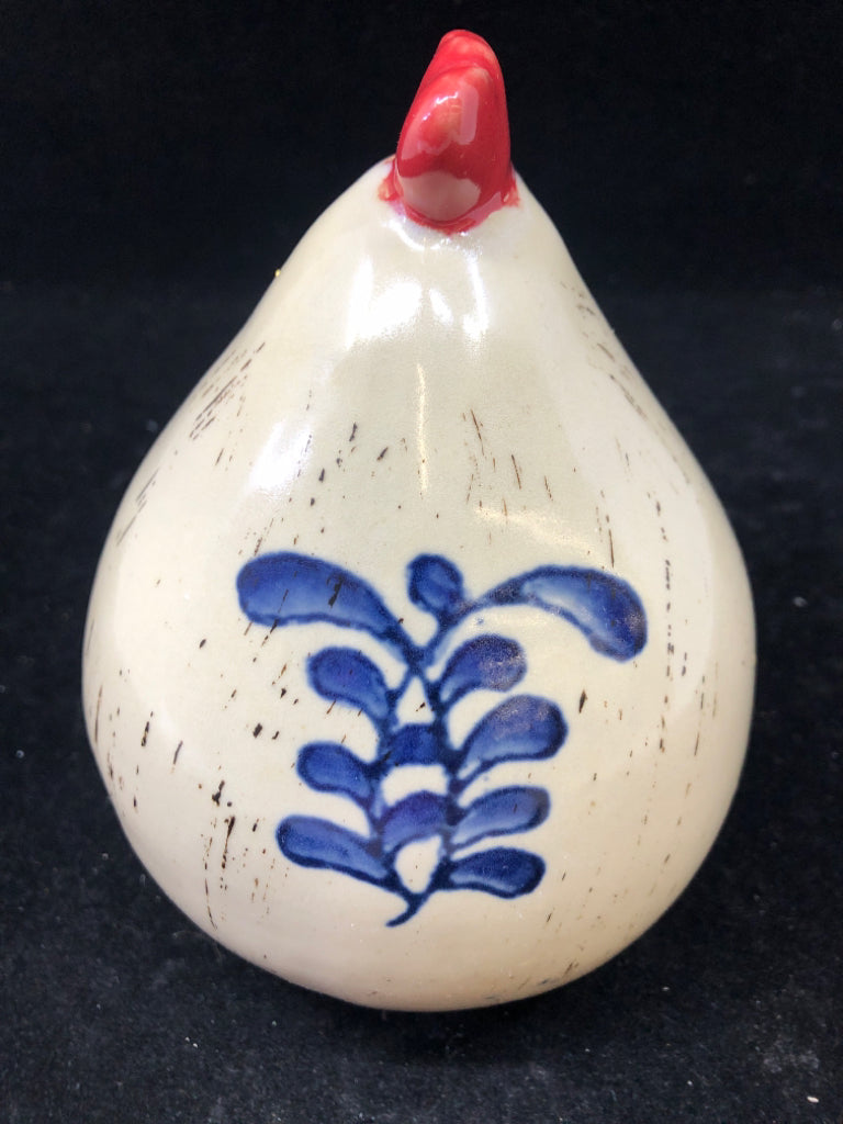 TAN/BLUE CERAMIC CHICKEN.