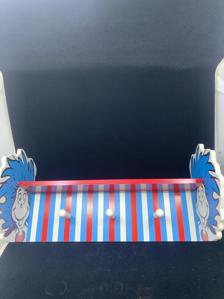 DR SEUSS WALL SHELF W/COAT HOOKS.
