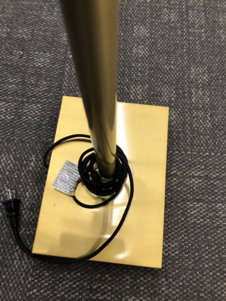 TALL GOLD FLOOR LAMP WHITE SHADE.