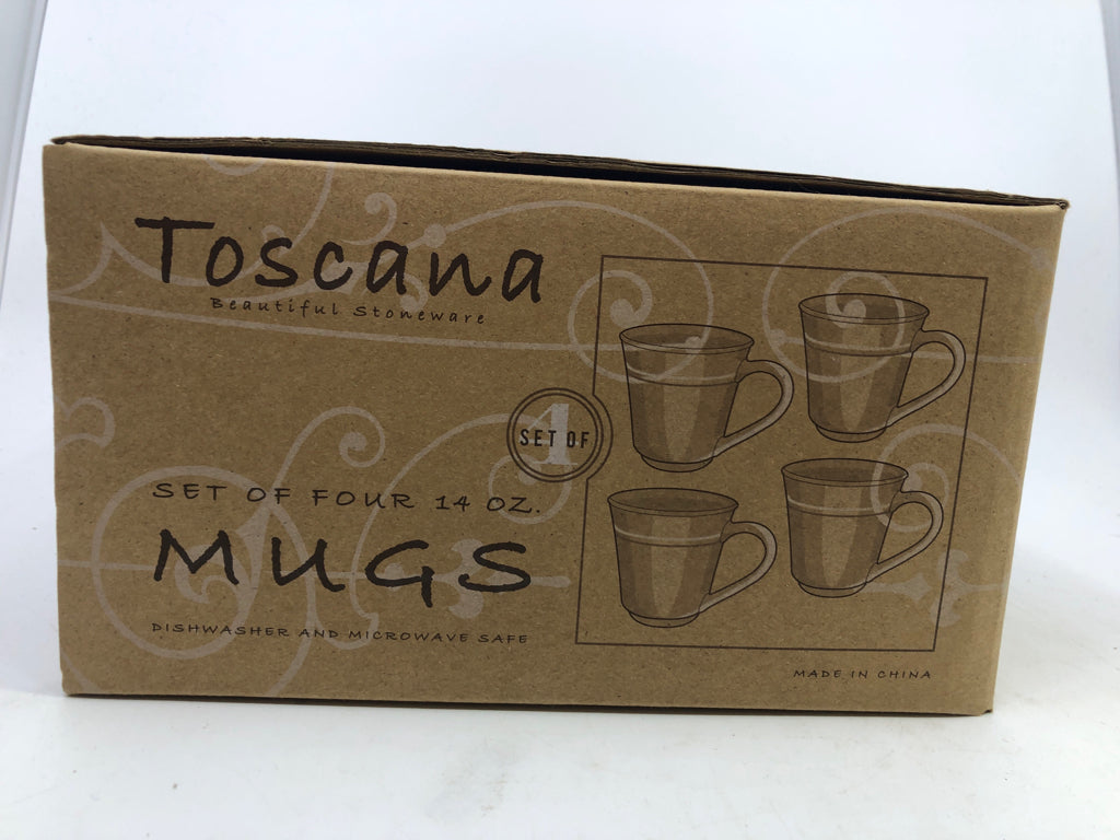 NIB 4 GRAY STONEWARE MUGS-TOSCANA.