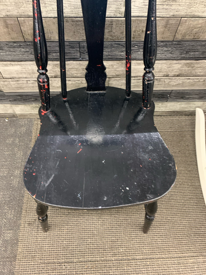 DISTRESSED LOOK PAINTED BLACK ACCENT CHAIR.