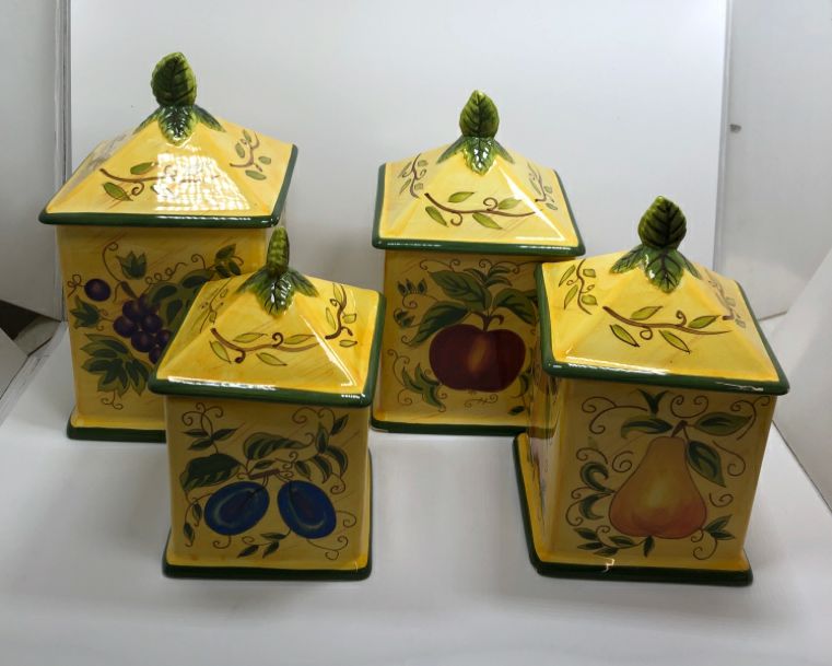 4PC YELLOW FRUIT CANISTERS.