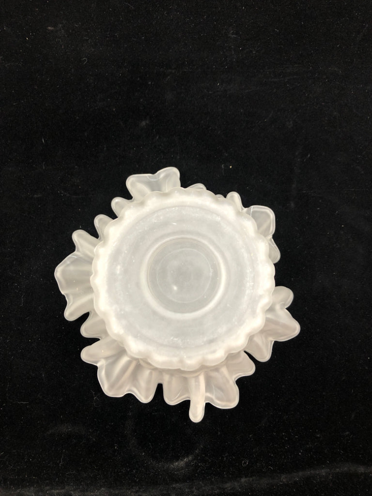 FROSTED RUFFLED GLASS CANDLE HOLDER.