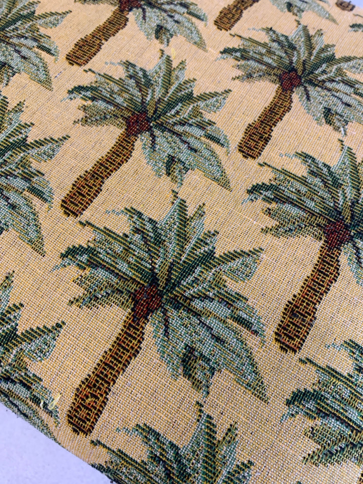 PALM TREE EMBROIDERED FOOT STOOL W/METAL LEGS.