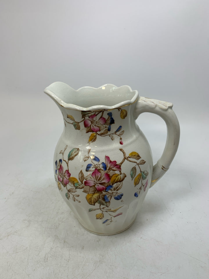 VTG HENRY ALCOCK BROWN STEM W/ BLUE & PINK FLOWERS GOLD DETAILS PITCHER.