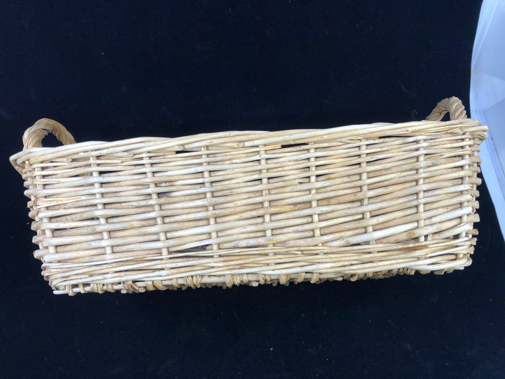 BLONDE RECTANGLE WICKER BASKET W HANDLES.