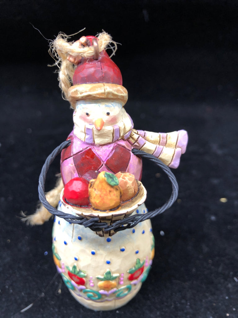 JIM SHORE SNOWMAN HOLDING FRUIT.