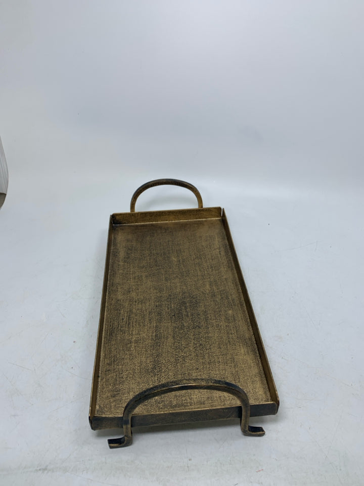METAL FOOTED RECTANGLE TRAY W/ ARCHED HANDLES.