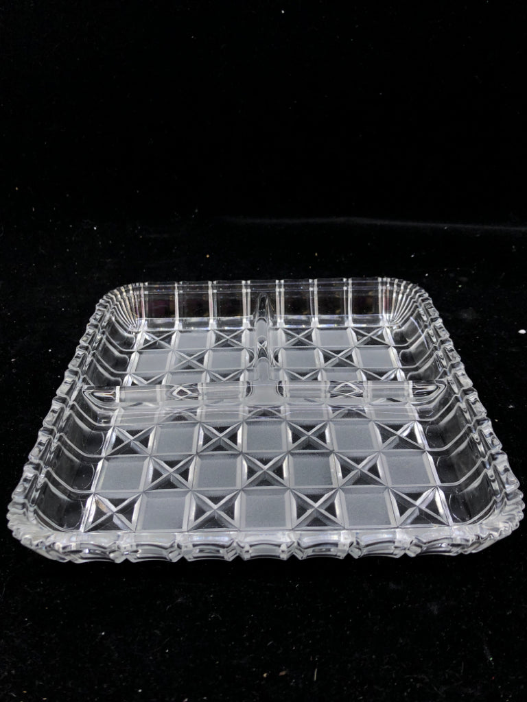 SQUARE 3 DIVIDED SERVING PLATTER FROSTED GLASS.