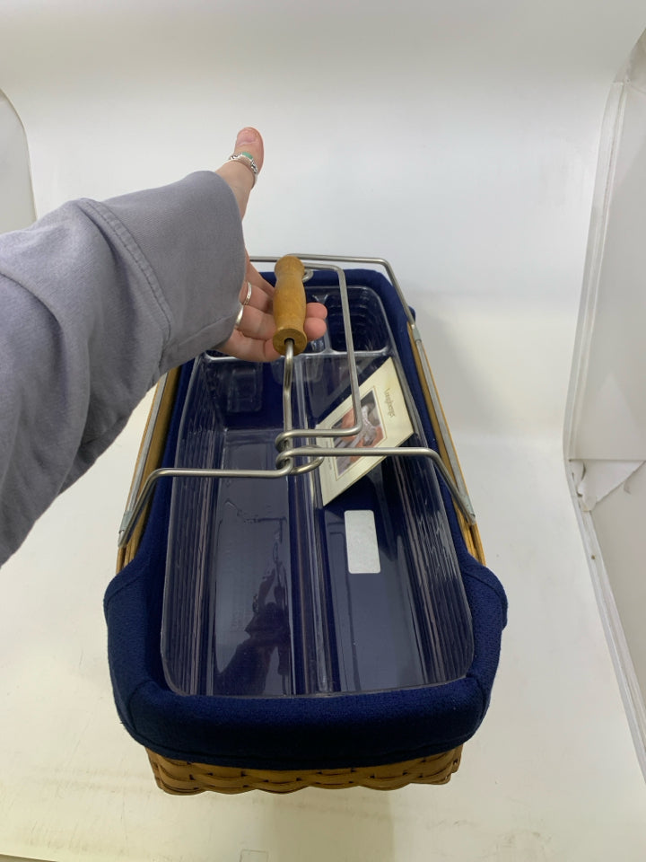 HOUSEHOLD CADDY BASKET W/ NAVY LINER DIVIDED PROTECTOR.