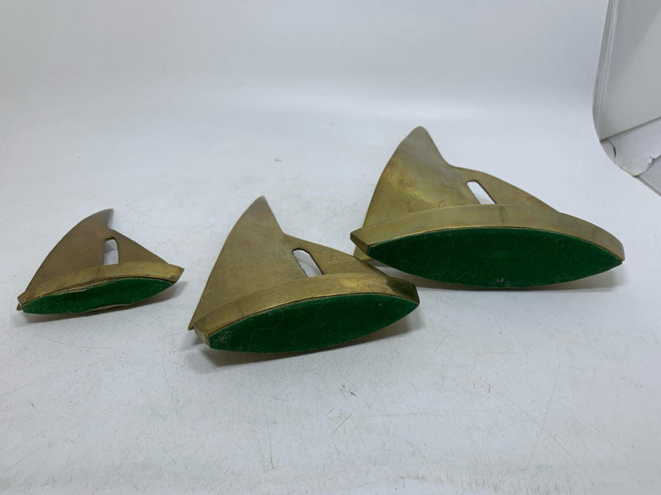 3 VTG BRASS SAIL BOAT SCULPTURES.