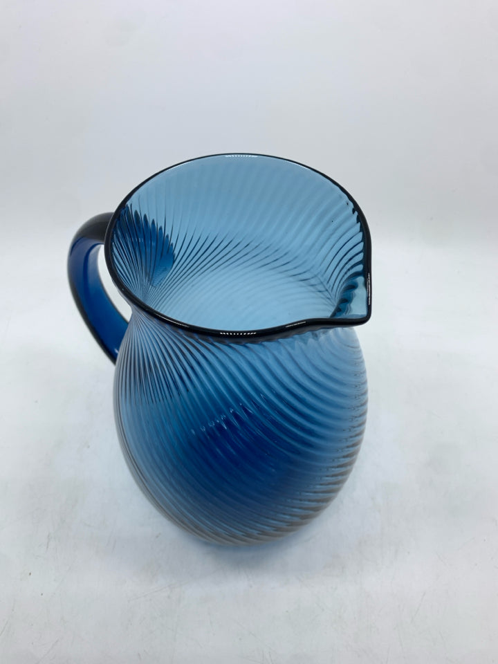 SWIRL PITCHER BLUE GLASS.