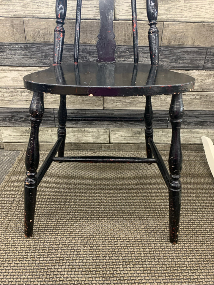 DISTRESSED LOOK PAINTED BLACK ACCENT CHAIR.