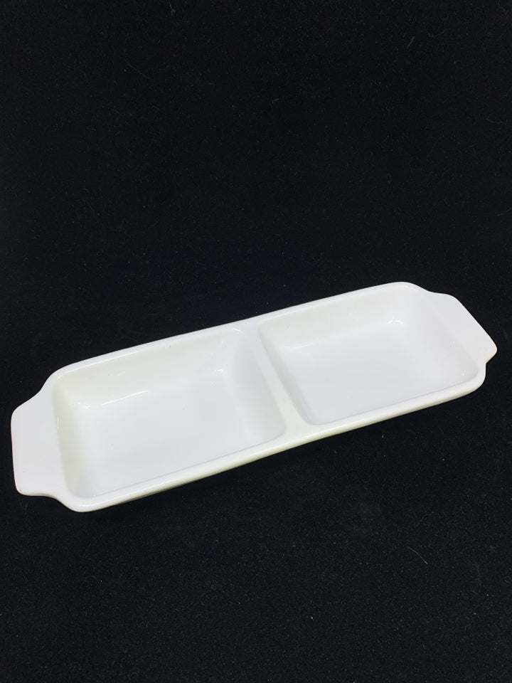 WHITE CERAMIC 2 SECTION SERVING DISH.