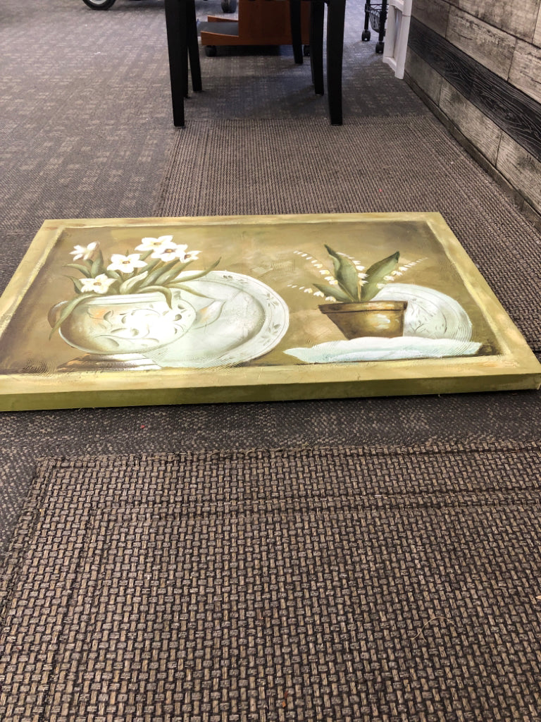 POTTED PLANTS CANVAS PAINTED WALL ART.