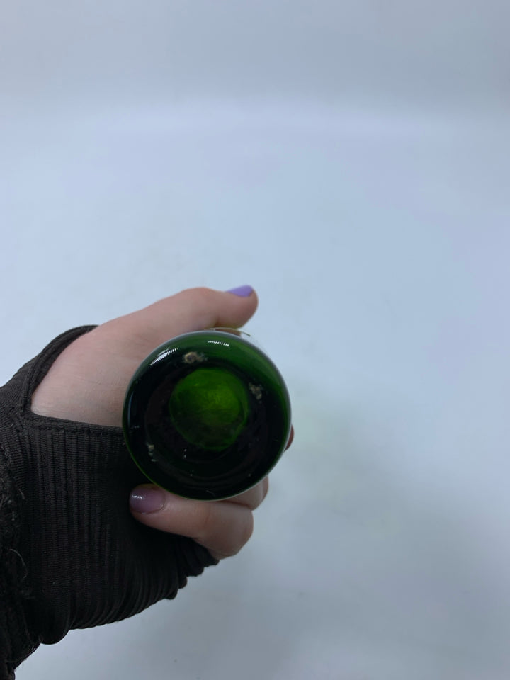 GREEN GLASS CYLINDER VASE HEAVY BOTTOM.