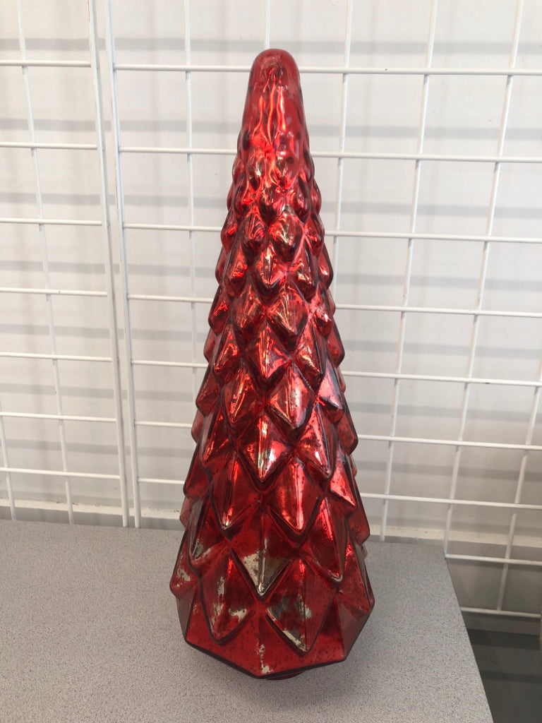 RED MERCURY GLASS LIGHT UP TREE.