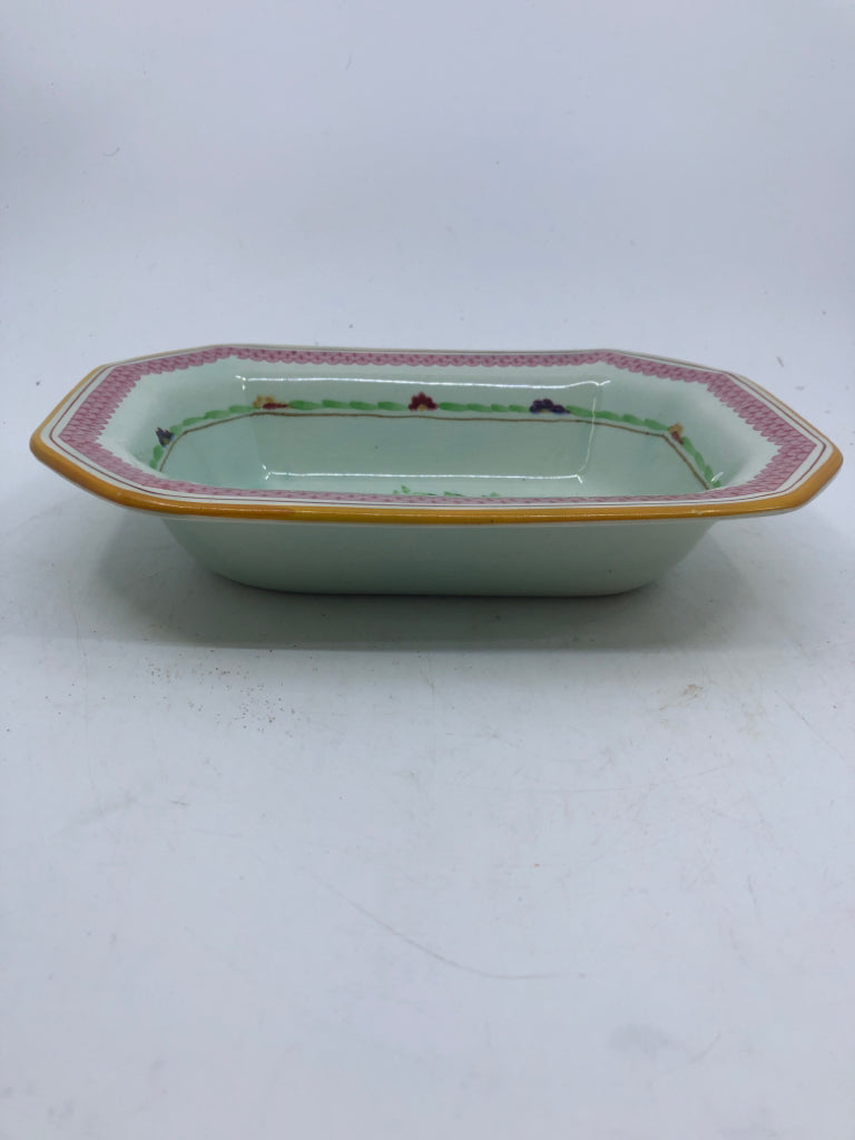 VTG GREEN W PINK FLORAL RECTANGLE SERVING DISH- CAYLX WARE.