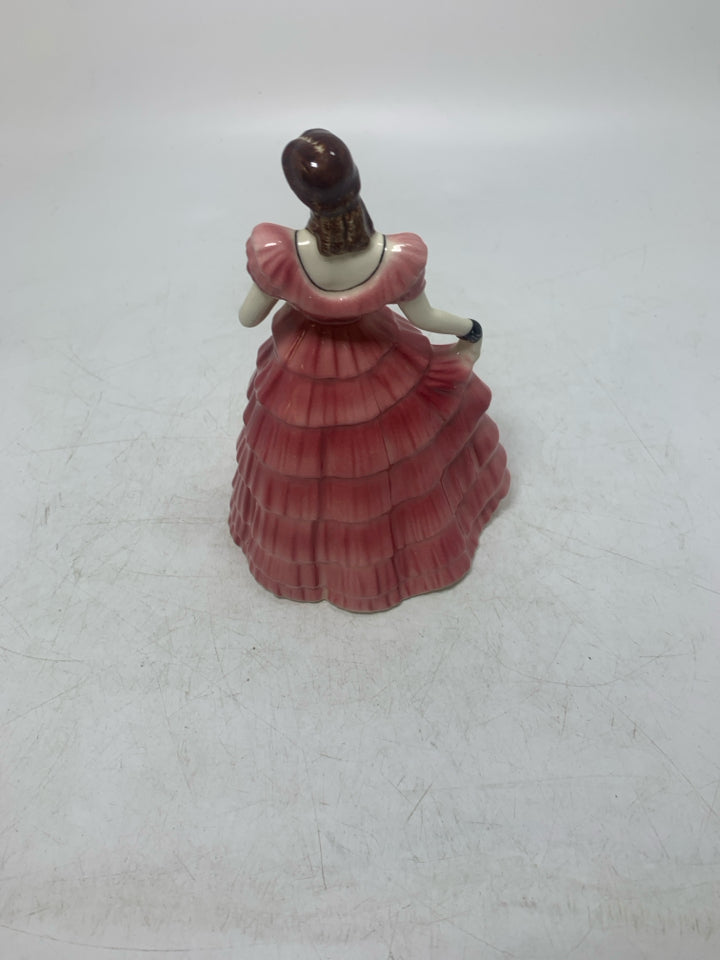GOLDCREST CERAMICS BRUNETTE WOMAN IN PINK DRESS.