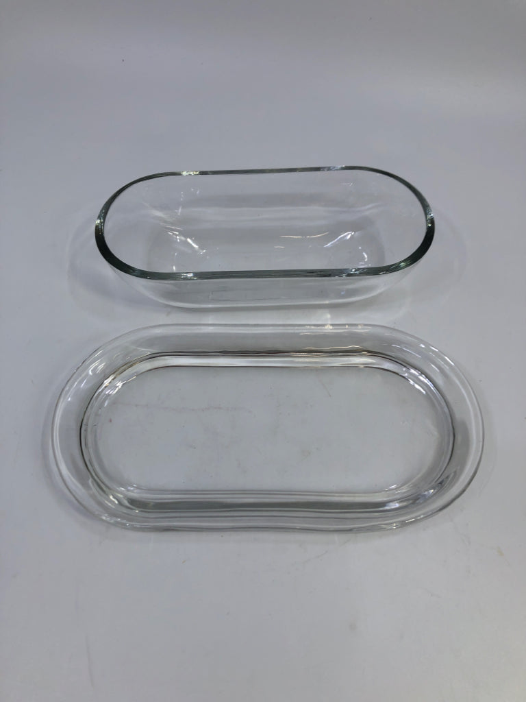 CLEAR GLASS BUTTER DISH.
