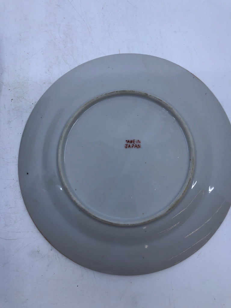 6 VTG ORANGE LUSTRE LANDSCAPE SALAD PLATE.