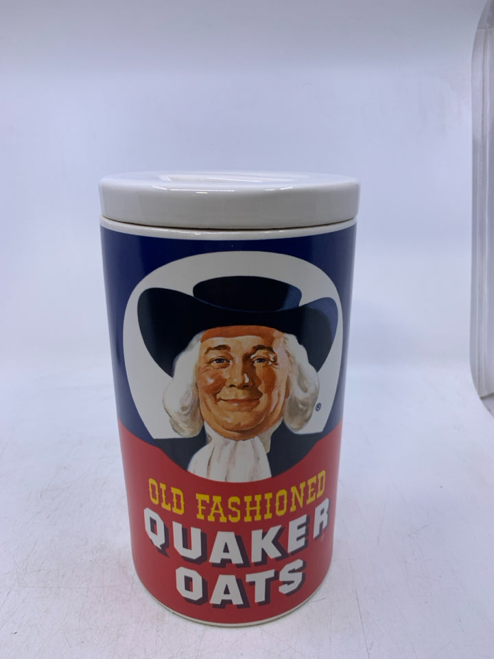 CERAMIC QUAKER OAT DECORATIVE CANISTER.