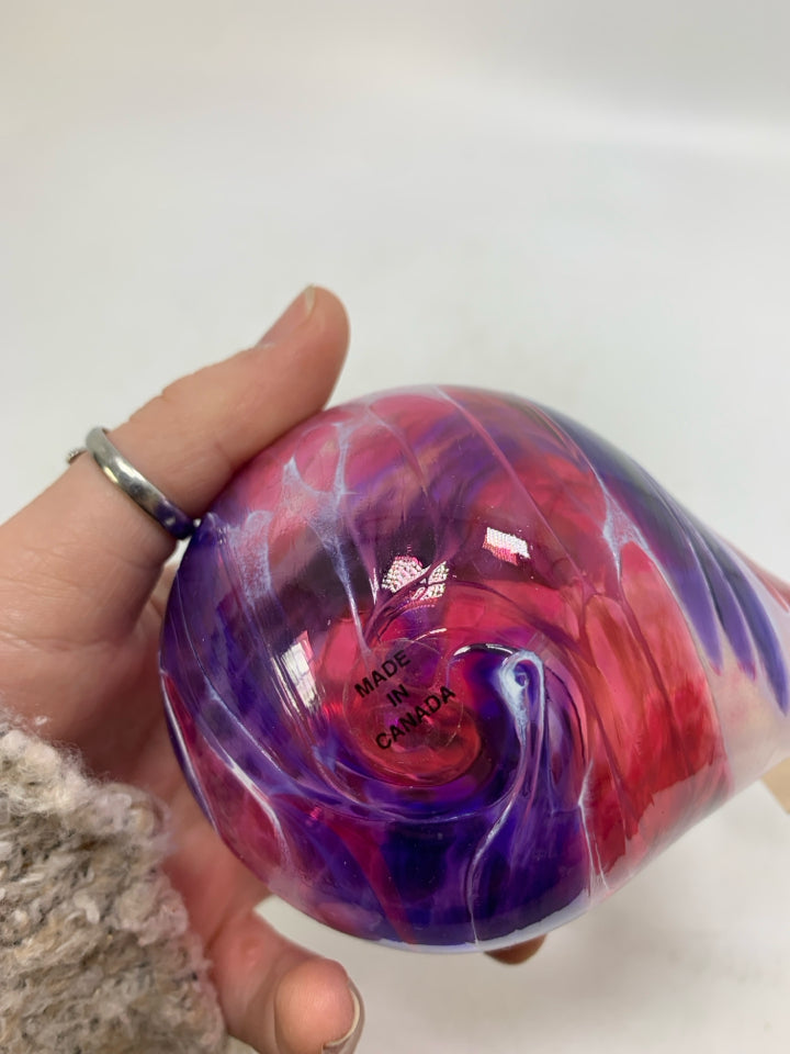 NWT DARK PURPLE PINK TEAR DROP SHAPED BLOWN GLASS ORB.