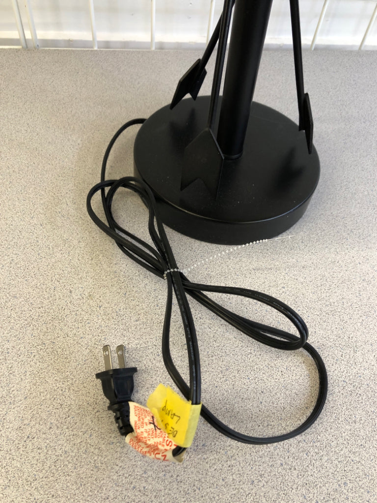 METAL ARROW LAMP W/LEATHER SHADE.